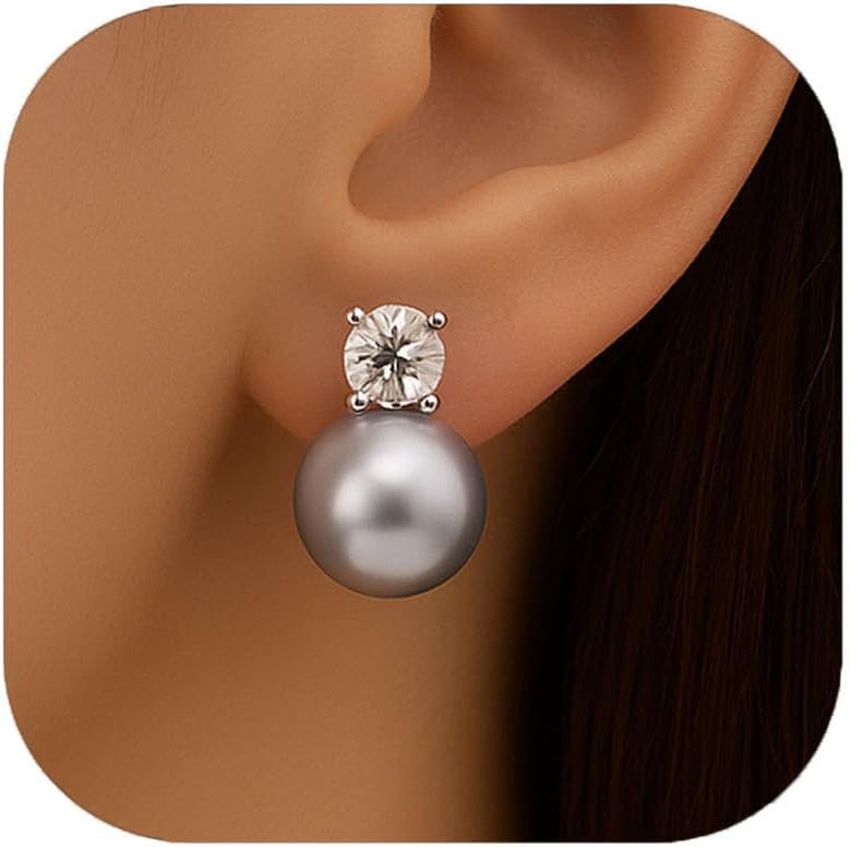 ZENCHEER Pearl Clip on Earrings for Women - 14K Gold Silver Plated Cubic Zirconia Non Pierced Ear Clips Jewelry Gifts for Wedding Bridal Party Gifts - Image 1